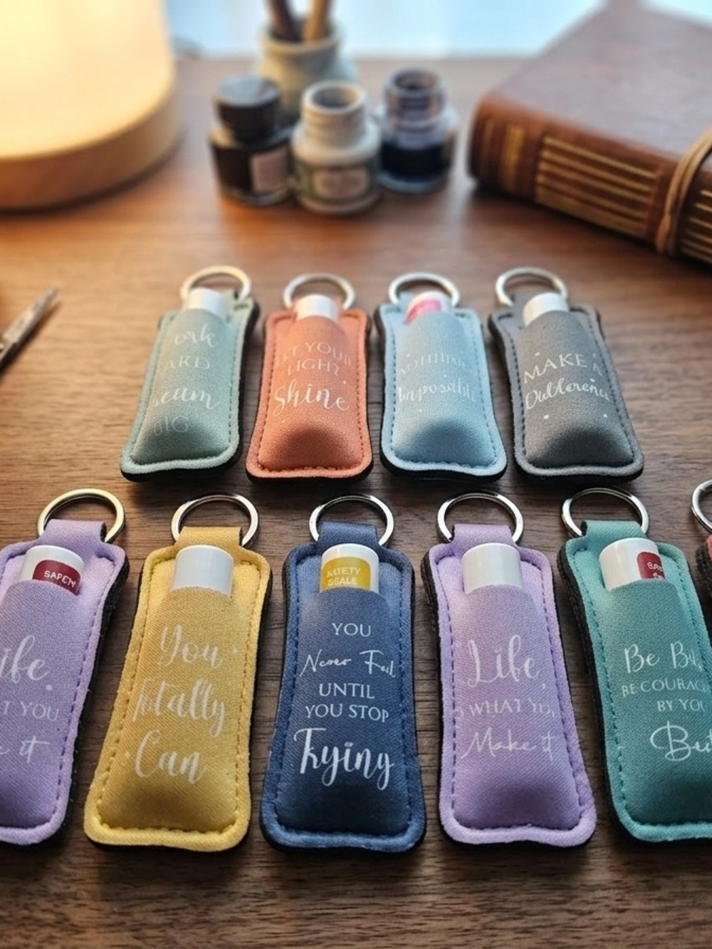 Colorful Inspirational Lip Balm Keychain Holders - Assorted Colors
